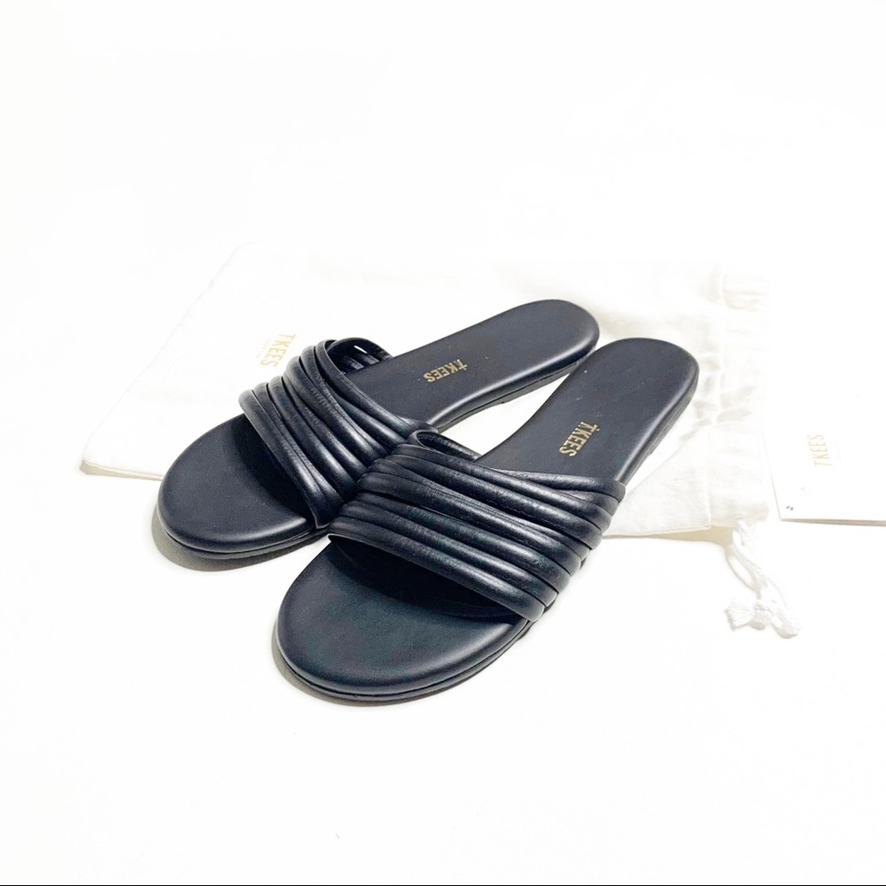 TKEES Caro Sandals Black Leather Straps Flats Summer Resort women’s Size 8 New